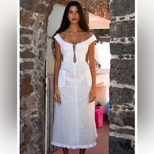 mirror palais pin tuck eyelet dress in antique white